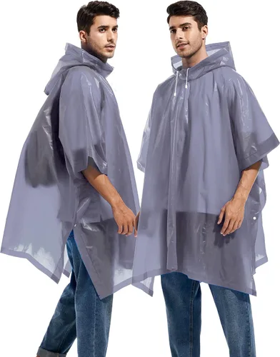 Miniatura 56 de Paquete de 2 ponchos de lluvia para adultos, reutilizables, impermeables, de supervivencia, emergencia, resistente, con capucha con cordón
