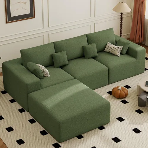 Miniatura 38 de Sofá cama seccional modular de 113", sofás de nube convertibles para sala de estar con otomana, juego de sofá cama de pana sin estructura de 6 Gris