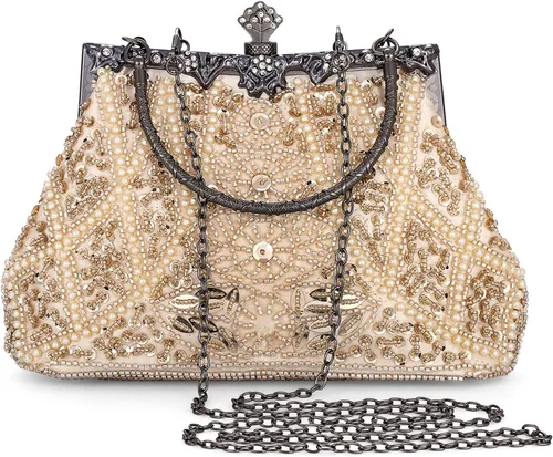 AIJUN Bolso de noche con lentejuelas y cuentas vintage con purpurina para mujer, fiesta de los años 20, graduación, boda, cóctel