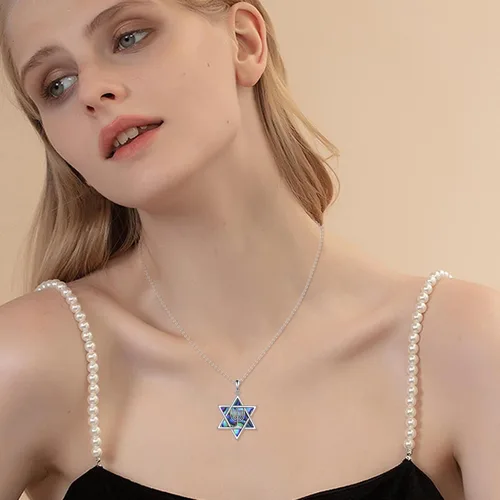 Miniatura 39 de YFN Collar de estrella de David de plata de ley, concha de abulón, árbol de la vida, joyería judía, regalos para mujeres y hombres