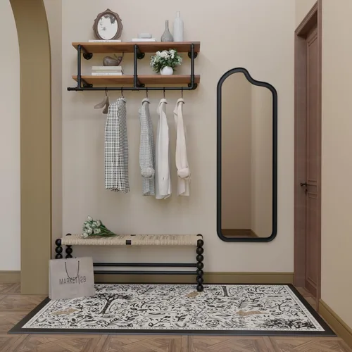 Miniatura 6 de Perchero montado en la pared de 12 pulgadas de profundidad, 42 pulgadas resistente con estante de madera de nogal real, barra de colgar multiusos