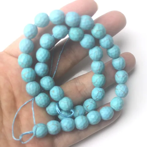 Miniatura 7 de Cuentas redondas de piedra semipreciosa de color turquesa azul facetado de 0.394 pulgadas (0.394 in) para hacer joyas de 15 pulgadas (38-40 unidades)