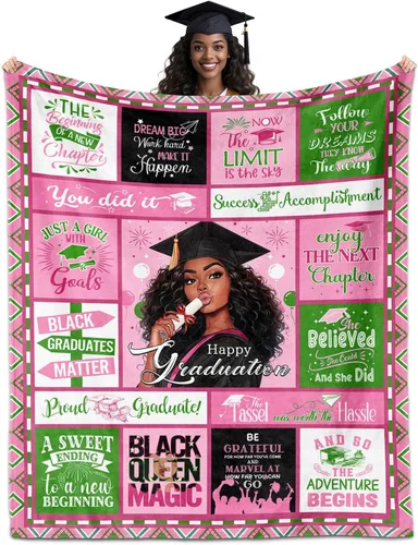 Manta de regalo de graduación afroamericana de 60 x 50 pulgadas, regalo de graduación 2026 para ella/niña negra/reina negra, regalos de graduación