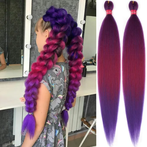 Miniatura 28 de Cabello trenzado verde con lentejuelas de 26 pulgadas, preestirado, trenzas de textura Yaki, extensiones de cabello pre plumadas, 3 paquetes, fácil