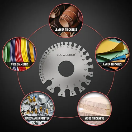 Miniatura 4 de YESWELDER Medidor redondo de doble cara de chapa de metal y calibre de espesor de hoja de metal, 2 unidades de calibre de soldadura de alambre