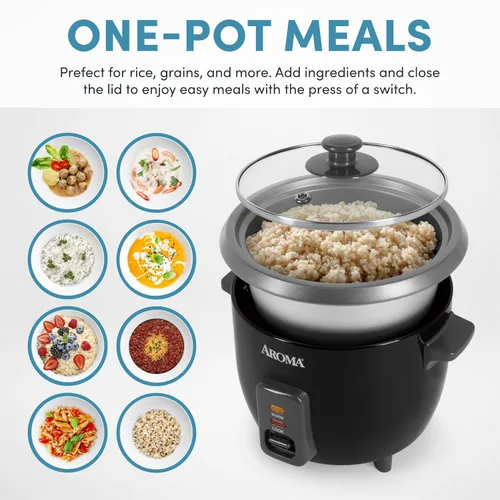 Miniatura 2 de Aroma Housewares - Olla para arroz y granos de 1.5 cuartos (ARC-363NGB), negro, 6 tazas cocidas / 3 tazas sin cocinar