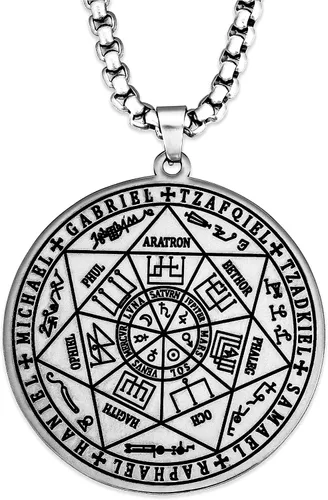 HAQUIL Stainless Steel Seal of The Seven Archangels Medallion Pendant Necklace, Box Chain, Jewelry Gift for Men and Women