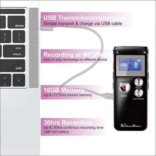 Miniatura 6 de Grabadora de voz digital de 16 GB Grabadora activada por voz con reproducción 1536 KBPS Grabadora de cinta portátil mejorada para conferencias
