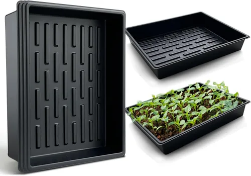 Miniatura 14 de RooTrimmer Macetas cuadradas de 3.5 pulgadas (3.5 in), 60 piezas, bandejas resistentes para plántulas, 5 piezas, bandeja de germinación