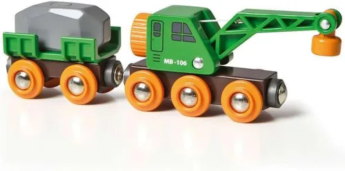 Miniatura 3 de BRIO World 33698 - Clever Crane Wagon Set - Juego de 4 piezas de tren de juguete de madera para niños Juego imaginativo Compatibilidad con otros