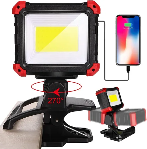 Easymaxx Luz de Trabajo LED Recargable con Abrazadera, 2100LM Luz de Trabajo COB Magnética con Clip Giratoria 270° con Cargador Móvil, Luz de