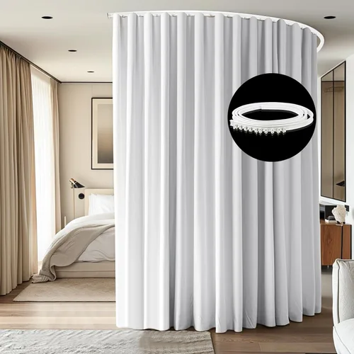 Miniatura 15 de Divisor de habitación con rieles para cortinas montadas en el techo, juego extra ancho de cortinas opacas con rieles flexibles para dormitorio