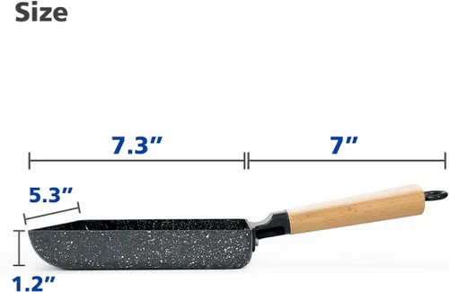 Miniatura 7 de Sartén cuadrada con revestimiento cerámico japonés Tamagoyaki para tortilla, pequeña sartén rectangular antiadherente con asa de madera (Gris oscuro)