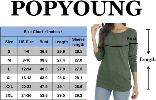 Miniatura 4 de POPYOUNG - Blusa casual de manga larga para mujer, túnica de otoño con cuello redondo para usar con leggings