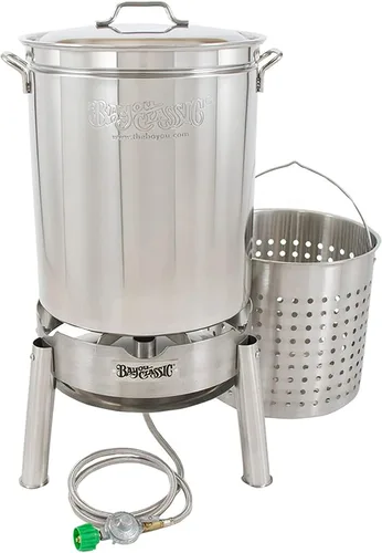 Miniatura 10 de Bayou Classic El kit de cocina de caldera de acero inoxidable cuenta con caldera de acero inoxidable de 44 cuartos con tapa, cesta de vapor/hervir