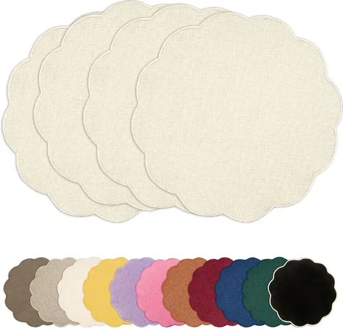 AHHFSMEI Juego de 4 manteles individuales redondos de lino sintético, alfombrillas de mesa impermeables, resistentes al calor, antideslizantes y a