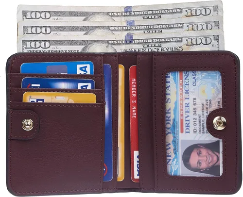 Miniatura 3 de Gostwo - Cartera compacta de piel genuina de lujo para mujer con bloqueo de RFID y ventana de identificación