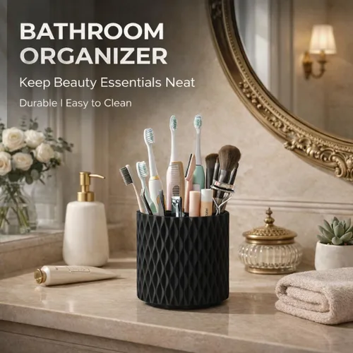 Miniatura 7 de Organizador de brochas de maquillaje - Organizador giratorio de brochas de maquillaje de 360° con 5 ranuras, recipiente para brochas de maquillaje