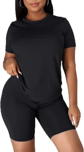 Kaximil Conjunto de 2 piezas para mujer, estilo casual, camiseta y pantalones cortos para motociclista