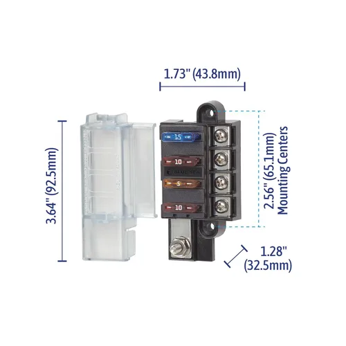 Miniatura 5 de Blue Sea Systems 5045 ST Bloque de fusibles de hoja compacto de 4 circuitos con cubierta, 100 amperios Con tapa.