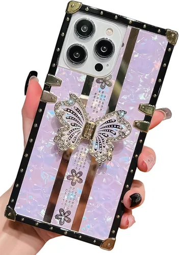 Miniatura 12 de Bonita funda compatible con Samsung Galaxy S22 Ultra, soporte plegable de lujo con diseño de mariposa brillante para mujeres y niñas, funda Blanco