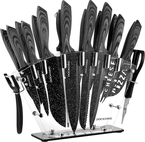 Juego de cuchillos de cocina todo en uno con bloque, 19 piezas de acero inoxidable de alto carbono, cuchillos de carne, cuchillos de chef, cuchillo