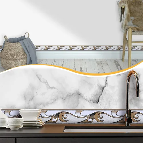 Miniatura 4 de Papel tapiz autoadhesivo para despegar y pegar, diseño moderno abstracto dorado/marrón/blanco extraíble para pared, bordes decorativos para techo