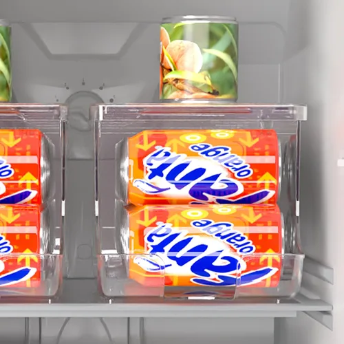 Miniatura 7 de SCAVATA Paquete de 2 organizadores de latas de soda para refrigerador, contenedor apilable de latas de alimentos enlatados, dispensador de latas
