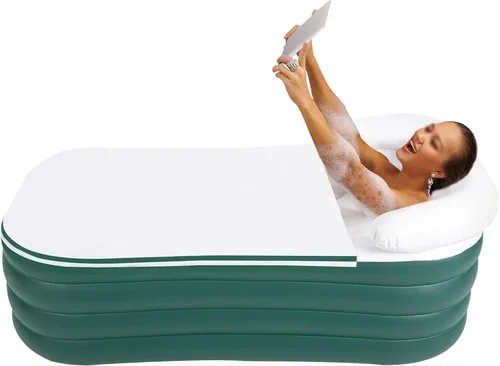 Miniatura 3 de Bañera inflable, bañera inflable plegable de 51 pulgadas para adultos, 220 libras, portátil, de pie, inflable, con bomba de aire eléctrica