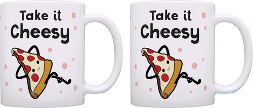 Miniatura 10 de Taza divertida con temática de pizza, taza de café de cerámica con asa de 11 onzas, color blanco