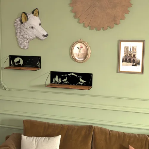 Miniatura 5 de Giftgarden - Estantes flotantes para pared con diseño único de lobos aulladores recortados, estante de madera de hierro rústico con decoración