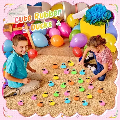 Miniatura 6 de Sosation Juego de 36 mini patos de goma con lentes de sol de 2.2 pulgadas para el baño, chirriantes, juguetes de bañera para concientización sobre