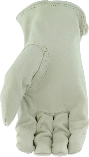 Miniatura 4 de BOSS Men's Grain Pigskin Leather Driver Work Gloves, Tear Resistant, Keystone Thumb, Shirred Elastic Wrist, White