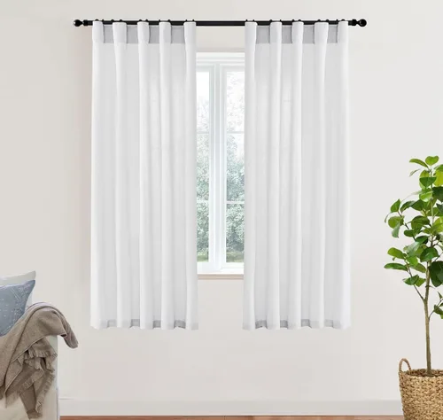 Miniatura 69 de XTMYI - Cortinas transparentes de 54 pulgadas de largo, juego de 2 paneles para baño, cortinas cortas de lino y algodón con semi privacidad