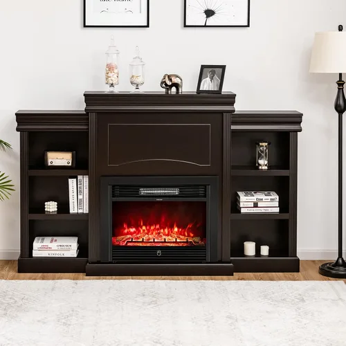 Miniatura 3 de Tangkula Chimenea de mantel de 70 pulgadas, chimenea eléctrica de 750 W/1500 W con repisa y estanterías integradas, chimenea de 28.5 pulgadas