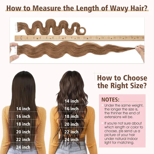 Miniatura 6 de Hairro Extensiones de cabello humano ondulado con cinta adhesiva de 14 pulgadas, color castaño rubio, corto, 1.41 onzas, 20 unidades, extensiones