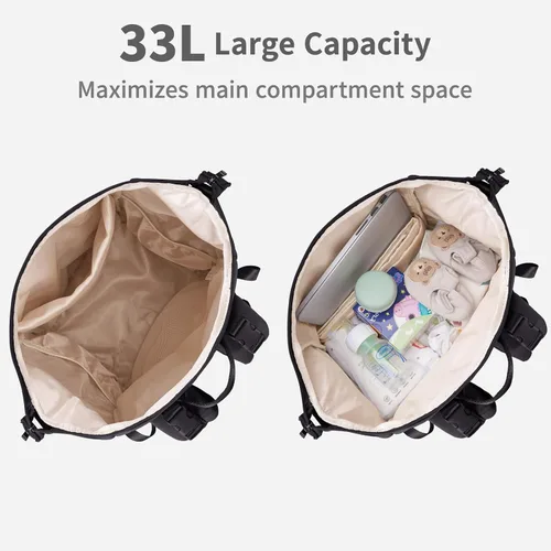 Miniatura 4 de CEI-CEI Mochila de neopreno para pañales con cambiador, bolsas de maternidad grandes para bebés recién nacidos, bolsa de viaje con bolsillos Negro