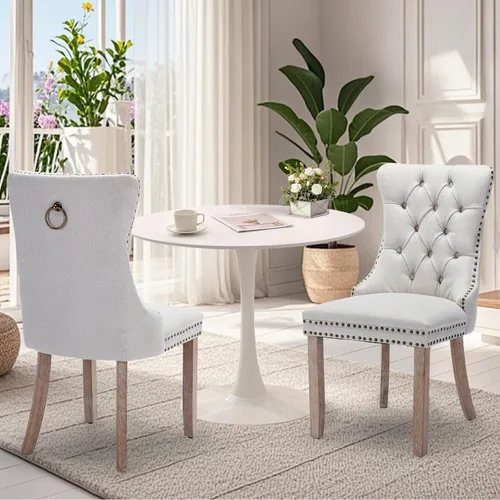 Miniatura 50 de Juego de 6 Sillas de Comedor Tapizadas de Terciopelo, Sillas Laterales de Cocina de Estilo Moderno con Ribete de Tachuelas y Patas de Madera, Anillo