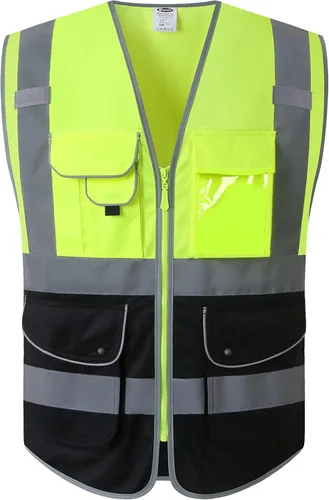 Miniatura 21 de JKSafety Chaleco de seguridad frontal con cremallera de alta visibilidad de 9 bolsillos de color dual MESH Lite Tira reflectante con ribete