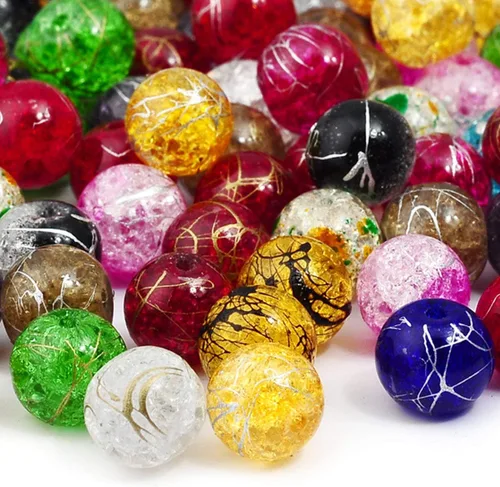 Miniatura 4 de RUBYCA Surtido mezclado redondo Druk Crackle Checo Cuentas de cristal para la fabricación de joyas (0.157 in, 100 unidades)