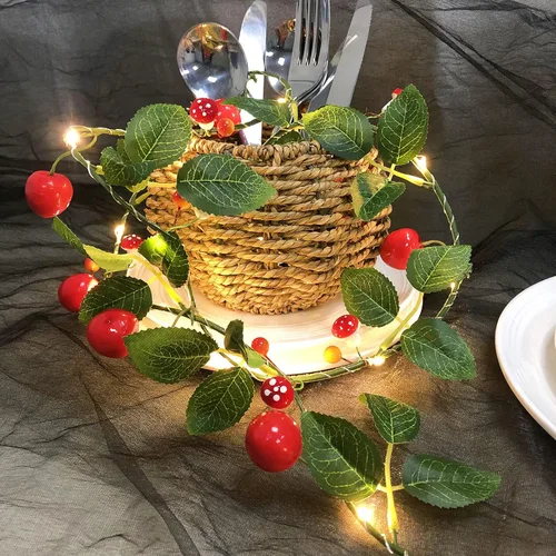 Miniatura 24 de Guirnalda de luces artificiales de frutas y mandarina, luces LED de naranjas, enredaderas colgantes, guirnalda de plantas, bayas artificiales, luz