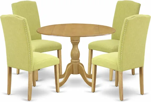 Miniatura 22 de East West Furniture DMEN3-LWH-06 - Juego de comedor de 3 piezas para espacios pequeños que contiene una mesa de comedor redonda con gotas y 2 sillas
