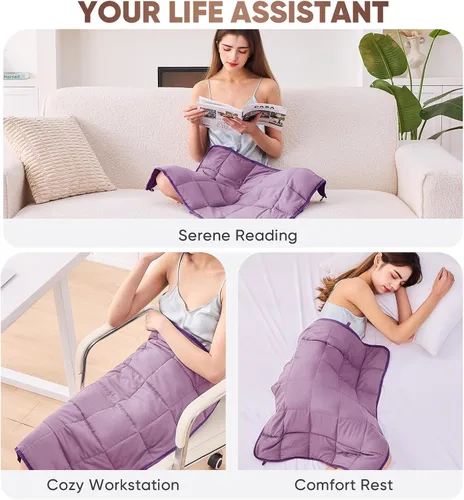 Miniatura 6 de Manta de regazo con peso morado para adultos, 5 libras, 24 x 29 pulgadas, manta pesada de enfriamiento de 24 x 29 pulgadas, mantas portátiles