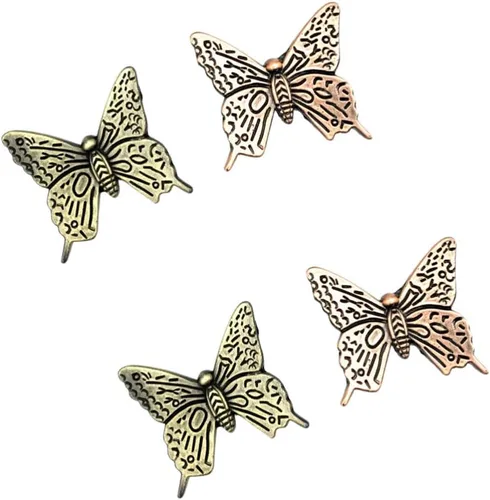 Miniatura 8 de 4 pomos de metal con forma de mariposa antigua para cajones (2 piezas de bronce y 2 bronce rojo)