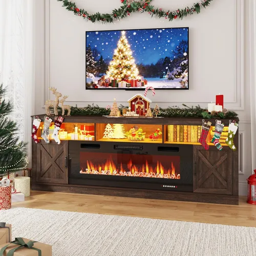 Miniatura 13 de jiteentarou Soporte de TV con chimenea de granja para TV de 70/75/80 pulgadas, centro de entretenimiento de 32 pulgadas de alto con chimenea Blanco