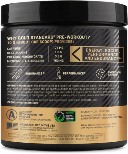 Miniatura 9 de Suplemento Dorado Estándar para antes del entrenamiento Optimum Nutrition, para 30 porciones, 10.6 onzas, 2730503, 1, 1