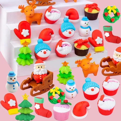 Miniatura 9 de 48 piezas Borradores de Navidad para niños, borrador de rompecabezas a granel, mascotas de escritorio, borradores festivos para niños, regalos de 48