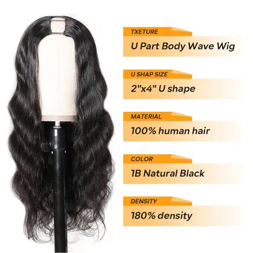 Miniatura 2 de Peluca de Cabello Humano con Parte en U, Cabello Ondulado con Cordón de Cierre, Densidad 180%, Peluca de Parte en U, Cabello Humano Virgen Brasileño