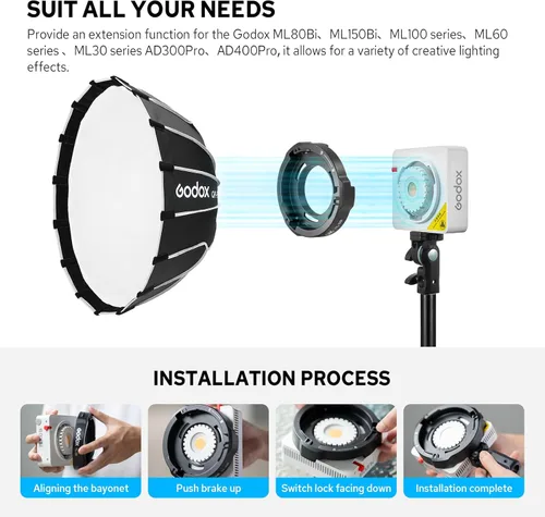 Miniatura 2 de Godox Adaptador de montaje Bowens ML-GB para Godox AD300Pro AD400Pro Flash Godox ML100Bi ML60IIBi ML30 ML60 luces de video que adoptan luz