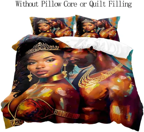 Miniatura 2 de LUVIVIHOME Juego de funda de edredón afroamericana de 2 piezas, pintura al óleo, arte negro sexy, mujer negra, hombre, afro-queen y king, regalos